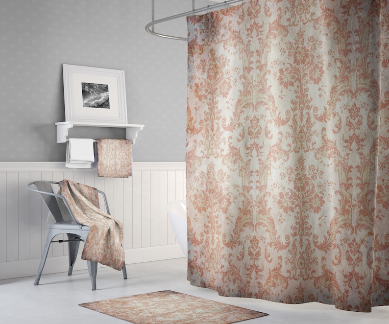 Vintage Victorian Pattern Shower Curtain W Bathmat Set Options Rustic Classic Style