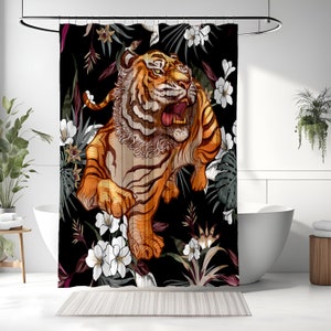 Black Floral Tiger Shower Curtain