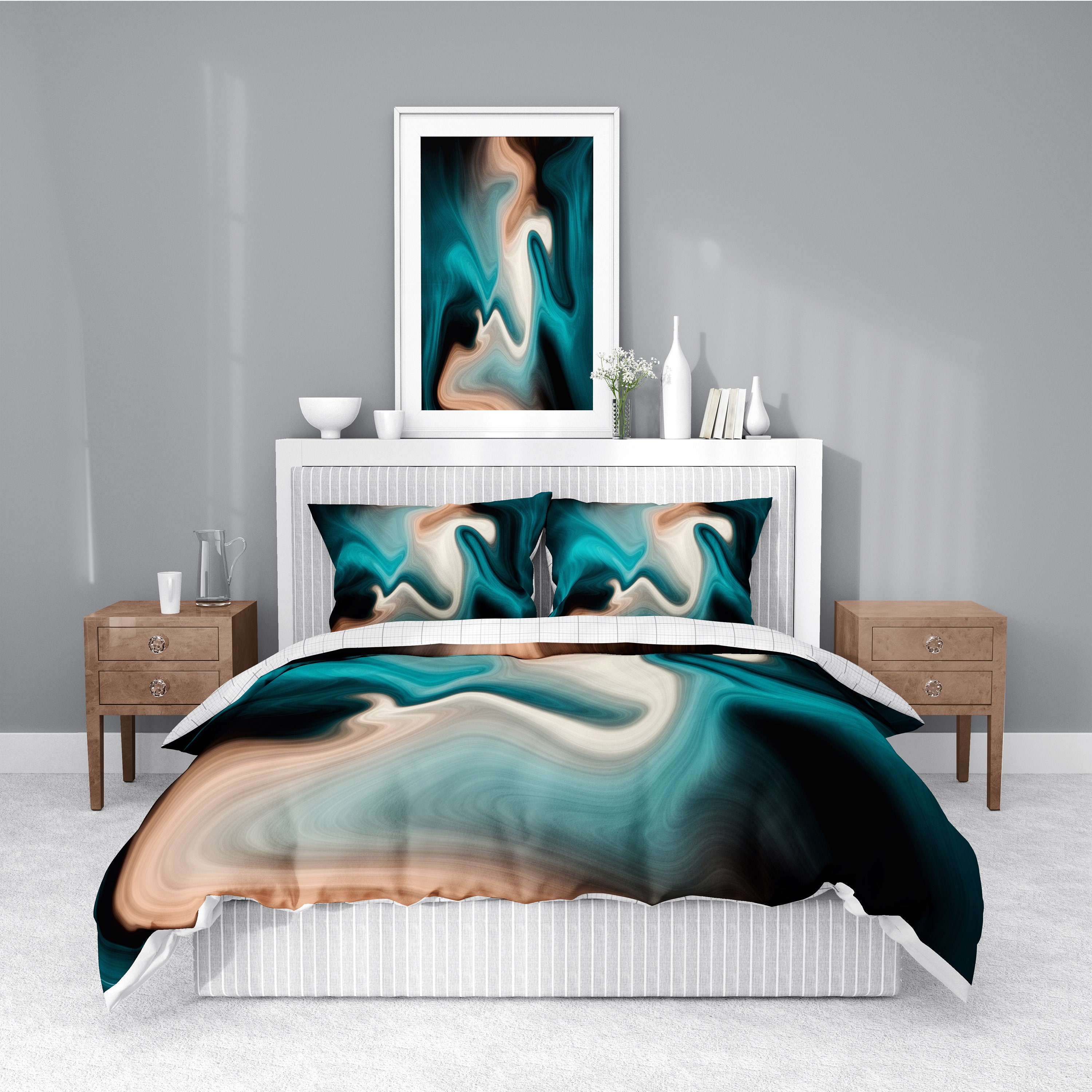 Blue and Tan Smoke Comforter or Duvet Cover | Twin, Queen, King Comforter -  Etsy, image size:3000x3000