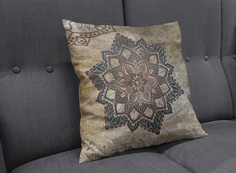 Rustic Grunge Mandala Flower Throw Pillow Square And Rectangle Cushions Boho Couch Pillows Primitive Style Cushion