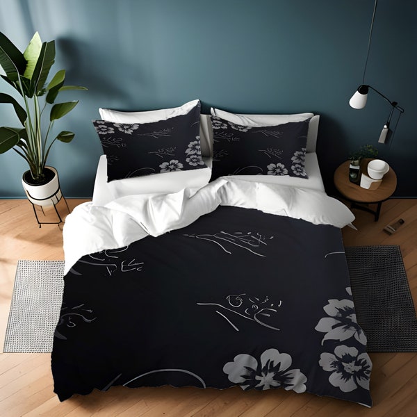 Black Floral Duvet Etsy
