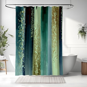 Striped Watercolor Boho Style Deep Ocean Shower Curtain | Ocean Mist | Bathroom Decor
