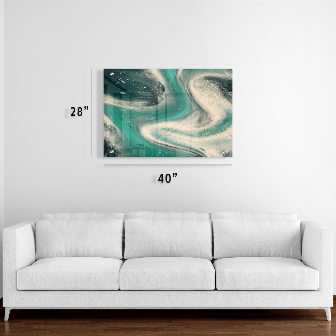 Teal Cream Abstract Swirl Acrylic Wall Art | Modern Print With Metal ...