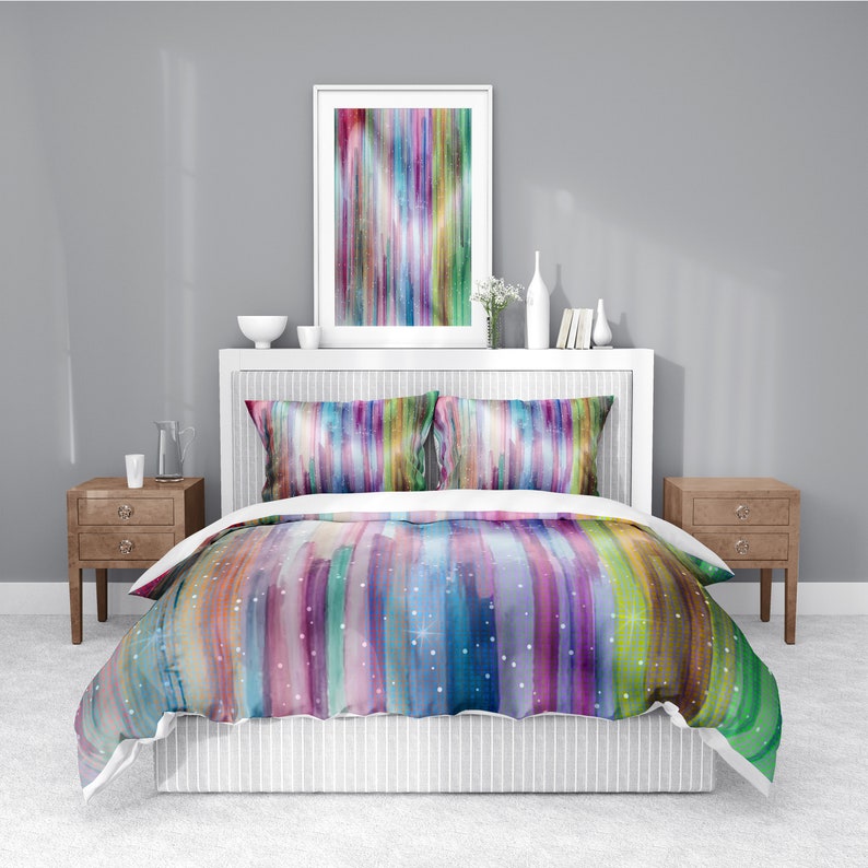 Aurora Colored Abstract Falling Stripes Comforter or Duvet Cover Twin, Queen, King image 3