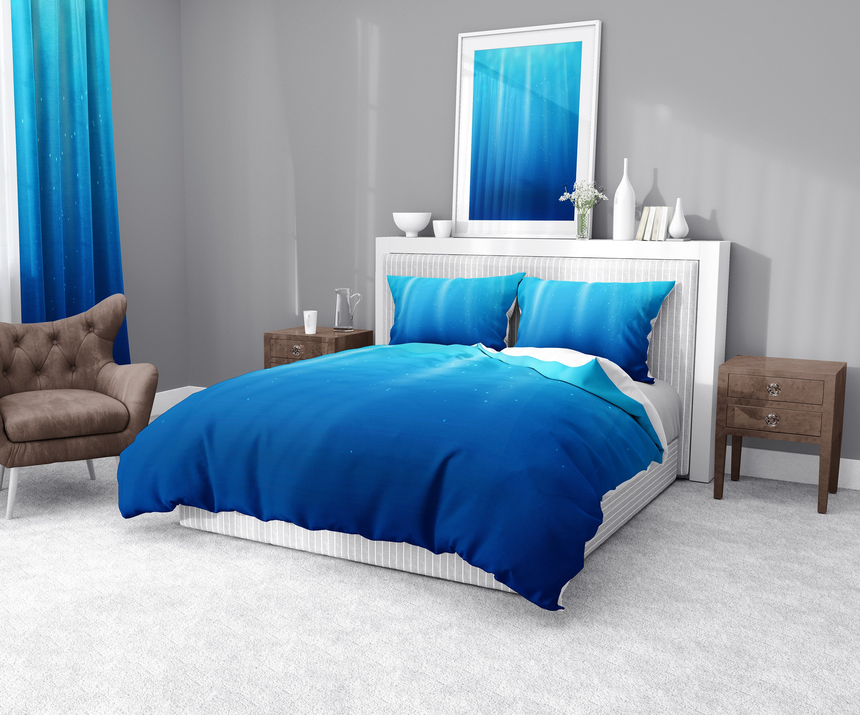 Nautical Blue Gradient Ocean Comforter or Duvet Cover Twin Etsy