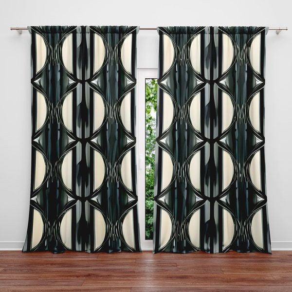 Mid Century Modern Style Window Curtains - Oval Shapes Pattern | Lined, Unlined, Sheer, Room Darkening