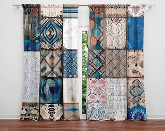 Boho Patchwork Window Curtains: Abstract Print, Lined Options