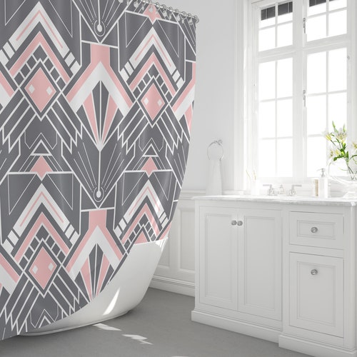 Modern Art Deco Shower Curtain Geometric Pattern Bathroom Etsy