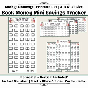 Book Money Savings Challenge Insert | Cash Envelope Insert | A6 Budget Binder | Mini Savings Challenge | Hobby | Reading Fund | Printable
