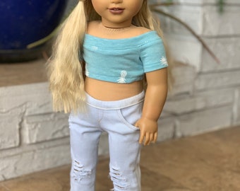 Light Wash Distressed Jeans for 18 inch Dolls