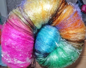 Distressed Fruit Loopz 4.9 oz Falkland Wool - Art Batt, Spinning, Needle Felting