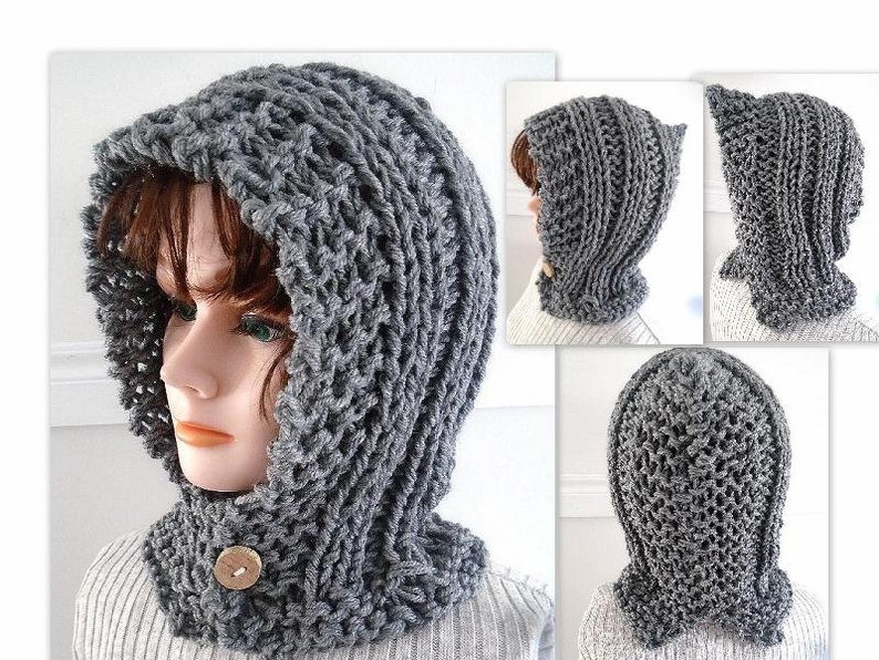 KNITTING PATTERN, Hectanooga Hood, Easy Beginner Pattern, Age 5 to Adult, Cable Knit Hood, Button up, Women and girls 833 image 4