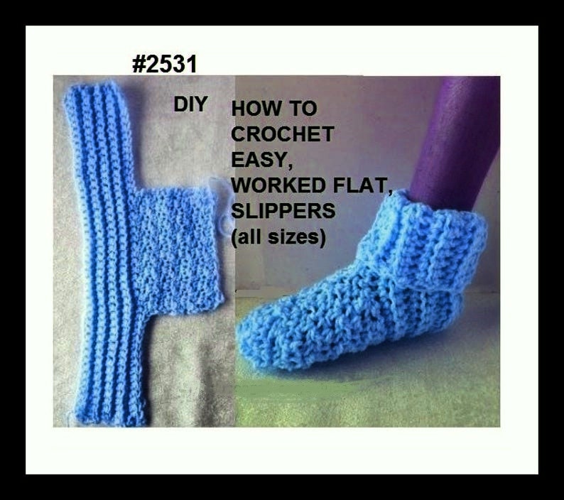 CROCHET SLIPPERS PATTERN, Worked Flat, Easy Crochet Slippers, #2531, child, teen, adult, men, women, unisex, free video demo image 4