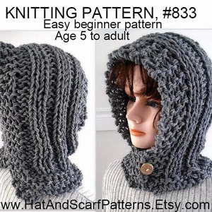 KNITTING PATTERN, Hectanooga Hood, Easy Beginner Pattern, Age 5 to Adult, Cable Knit Hood, Button up, Women and girls 833 image 1
