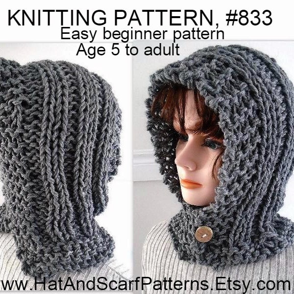 KNITTING PATTERN, Hectanooga Hood, Easy Beginner Pattern, Age 5 to Adult, Cable Knit Hood, Button up, Women and girls #833