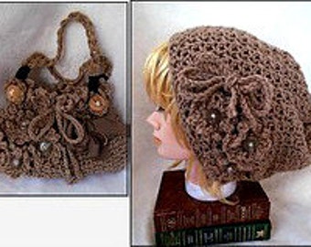CROCHET PATTERN- hat and purse set - crochet for teens, women, Easy Beginner pattern, # 871