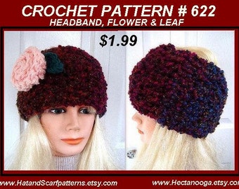 CROCHET PATTERN headband and Flower, (or Neck Warmer),  Instant Download Pattern # 622, Head Band