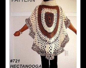 CIRCULAR SHAWL, Crochet Pattern, Poncho One size  chunky style, 4 hour project - 3 balls of yarn - #721, women's clothing, cape, poncho