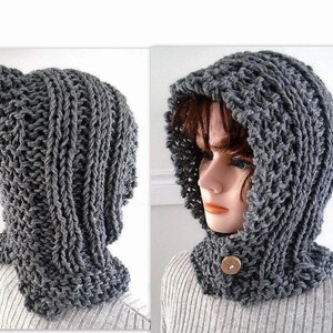 KNITTING PATTERN, Hectanooga Hood, Easy Beginner Pattern, Age 5 to Adult, Cable Knit Hood, Button up, Women and girls 833 image 5