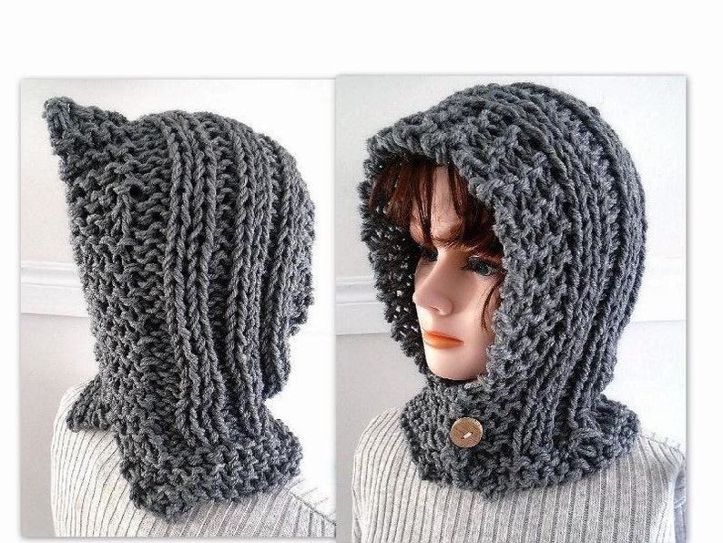 KNITTING PATTERN, Hectanooga Hood, Easy Beginner Pattern, Age 5 to Adult, Cable Knit Hood, Button up, Women and girls 833 image 5