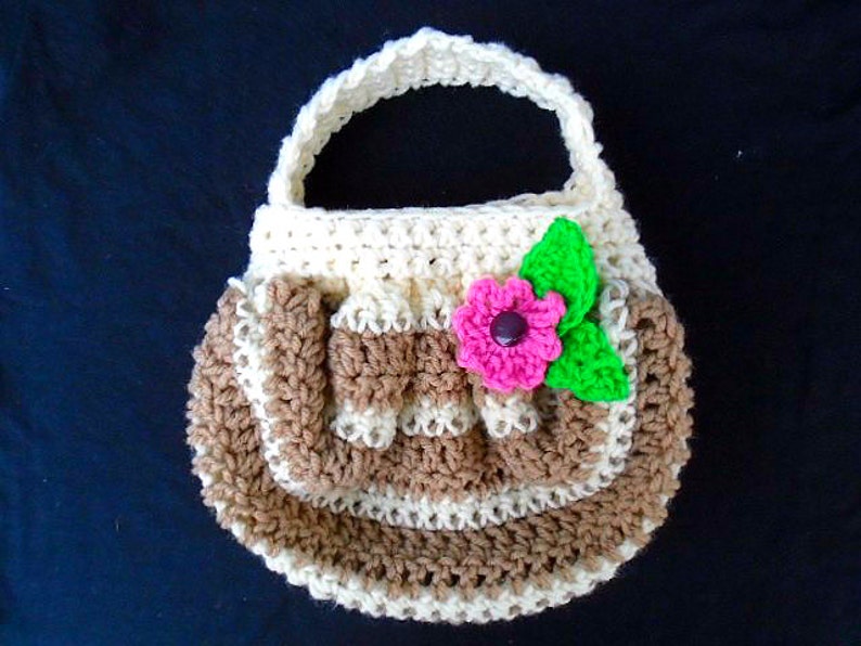 CROCHET PATTERN, Tan striped Fat Bottom Bag, make it any size, Super easy method, one skein project, 844, bags and purses image 1