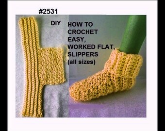 CROCHET SLIPPERS PATTERN, Worked Flat, Easy Crochet Slippers