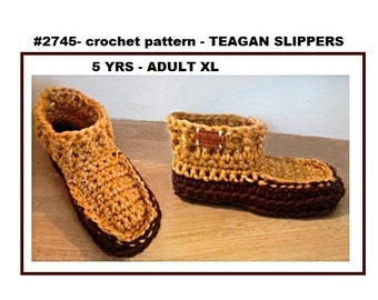 crochet slippers pattern, Unisex Teagan slippers, for children and adults, easy pattern, photo steps included, #2745