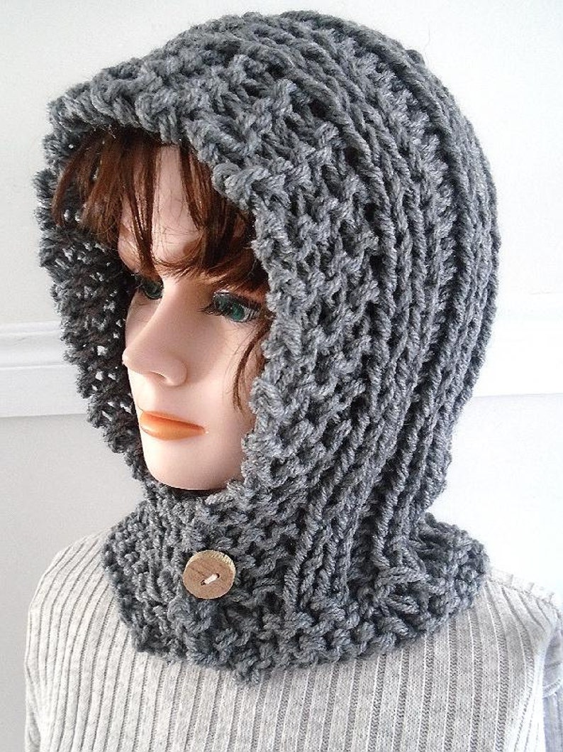 KNITTING PATTERN, Hectanooga Hood, Easy Beginner Pattern, Age 5 to Adult, Cable Knit Hood, Button up, Women and girls 833 image 3