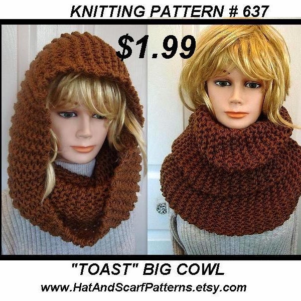 Instant download -  scarf knitting pattern -(pdf file) , Unisex, adult, men, women. num 637, beginner, TOAST big cowl