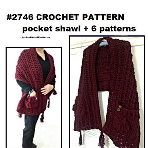 3 hr POCKET SHAWL PATTERN, plus 6 free patterns, (7 for 1.99), Easy crochet pattern- hat, cowl, legwarmers, gloves, scarf image 4