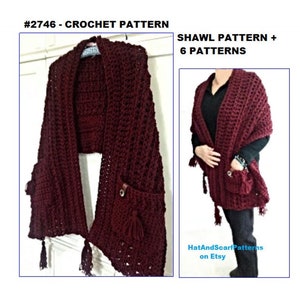 3 hr POCKET SHAWL PATTERN, plus 6 free patterns, (7 for 1.99), Easy crochet pattern- hat, cowl, legwarmers, gloves, scarf image 3