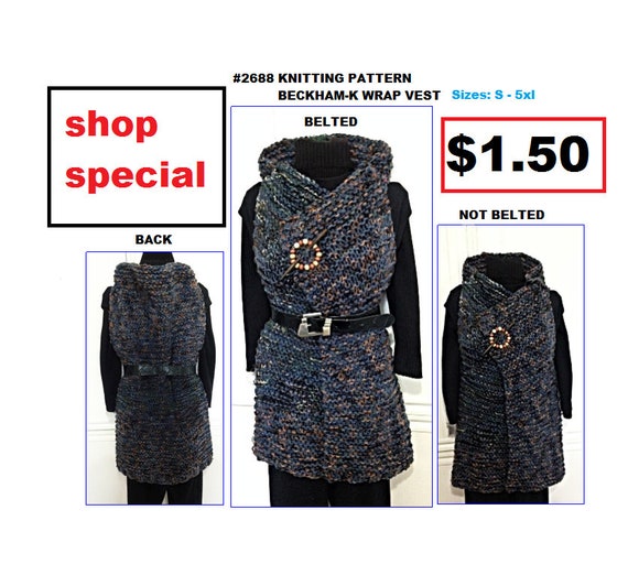 KNITTING PATTERN Wrap Vest Small to 5xl Plus Size Easy Etsy