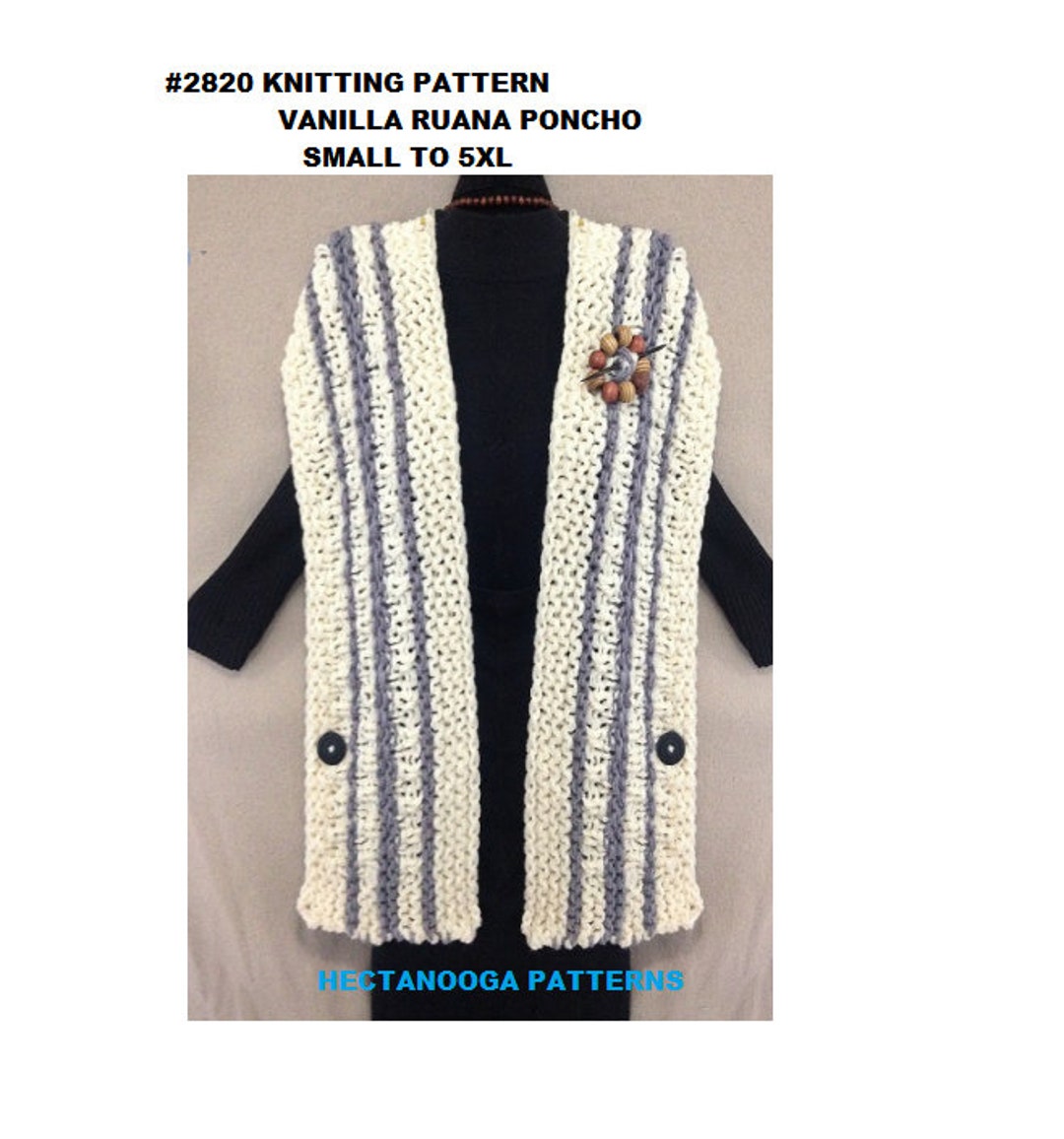 Knit Ruana Pattern, EASY Knit Ruana Pattern, Small to 5XL, 2820