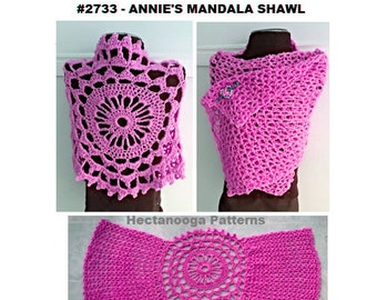 Crochet Shawl Pattern, Easy Mandala motif shawl, make any size from small to plus size.  #2733,  Crochet wrap,