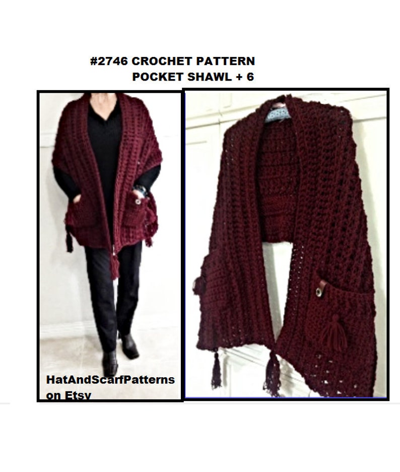 3 hr POCKET SHAWL PATTERN, plus 6 free patterns, (7 for 1.99), Easy crochet pattern- hat, cowl, legwarmers, gloves, scarf image 8