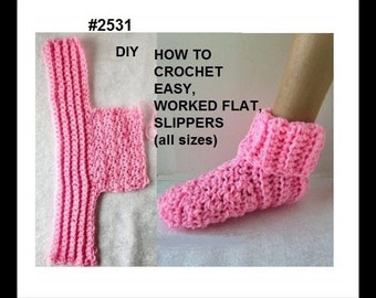 CROCHET SLIPPERS PATTERN, Worked Flat, Easy Crochet Slippers, #2531, child, teen, adult, men, women, unisex, free video demo