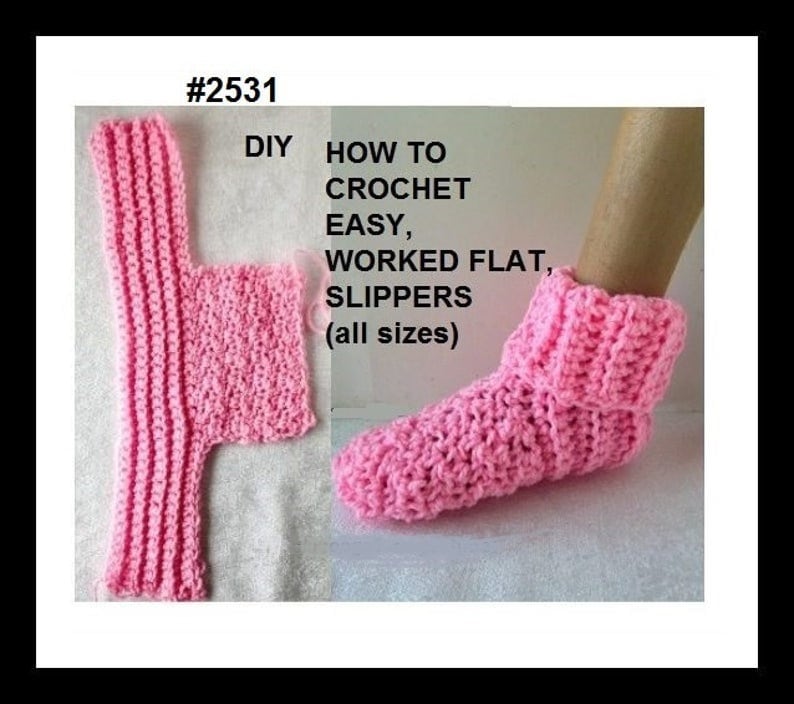 CROCHET SLIPPERS PATTERN, Worked Flat, Easy Crochet Slippers, #2531, child, teen, adult, men, women, unisex, free video demo image 1