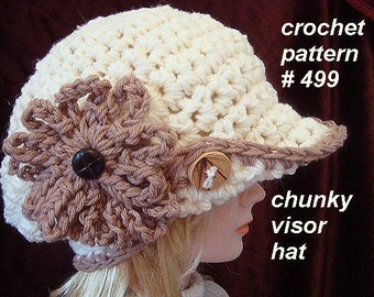 patrón de crochet, gorro - visera - estilo grueso - mujer - niños, num 499, gorro visera, gorra, patrones hechos a mano, Descarga Instantánea