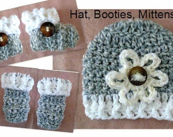 Crochet Baby Set, Hat, Booties &Mitts, CROCHET PATTERN, patterns for babies, Crochet for Babies,  Shower Gift idea, #863