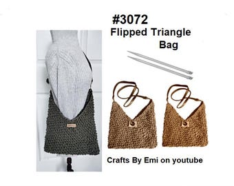 KNITTING PATTERN, Flipped Triangle Tote Bag, Easy Knit purse, Cross body bag, video included, #3072, hectanooga patterns, instant download