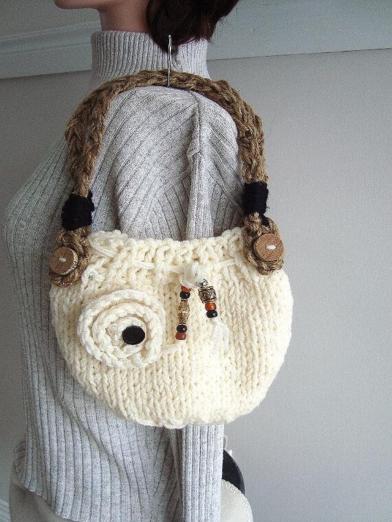 KNIT Handbag Purse Knitting PATTERN Easy to Make Knit Bag Handle Instructions Included Knit Flower Included 646B Etsy Canada