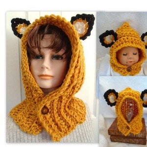 Fox Hood Hat, CROCHET PATTERN, Baby, toddler, child, teen, adult, men, women, boys, girls, all sizes,  free pattern see below # 887