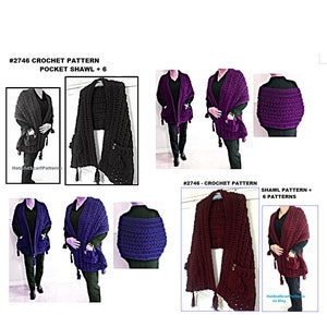 3 hr POCKET SHAWL PATTERN, plus 6 free patterns, (7 for 1.99), Easy crochet pattern- hat, cowl, legwarmers, gloves, scarf image 5