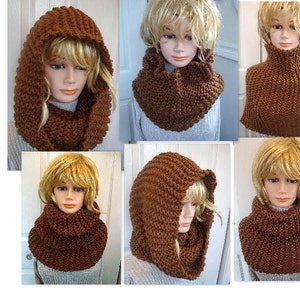 Instant download scarf knitting pattern pdf file , Unisex, adult, men, women. num 637, beginner, TOAST big cowl image 2