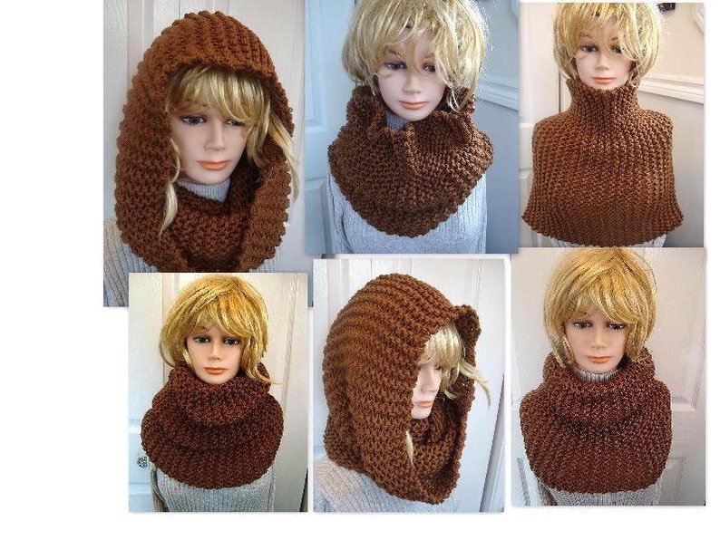 Instant download scarf knitting pattern pdf file , Unisex, adult, men, women. num 637, beginner, TOAST big cowl image 2