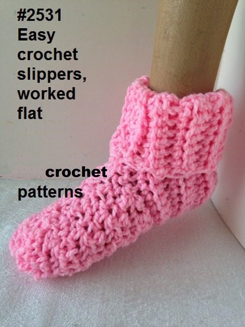CROCHET SLIPPERS PATTERN, Worked Flat, Easy Crochet Slippers, #2531, child, teen, adult, men, women, unisex, free video demo image 2