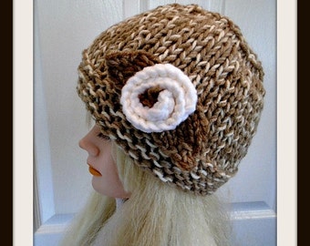KNITTING PATTERN, knit hat pattern, hat knitting pattern, Unisex Chunky Beanie, #1020,  and knitted flower-  all sizes from 2 yrs to adult.