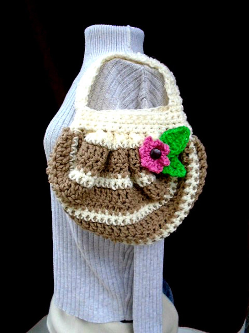 CROCHET PATTERN, Tan striped Fat Bottom Bag, make it any size, Super easy method, one skein project, 844, bags and purses image 3