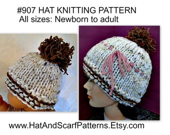 Unisex Knitted Beanie Hat, KNITTING PATTERN, Newborn to Adult sizes, Easy Beginner Knitting, #906 Rodger Hat,