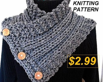 Patrón KNIT SCARF, Patrón de tejido de bufanda, Bufanda con capucha con botones laterales Hectanooga, - #752 obtenga un patrón GRATIS con este listado